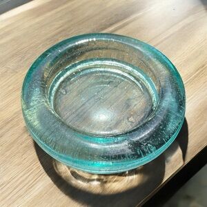 Indiana glass, vintage recycled glass candle holder, aqua colored, EUC